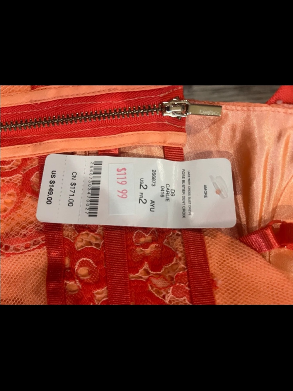 bebe Coral and Red Lace Crisscross Mini Dress - Picture 8 of 8